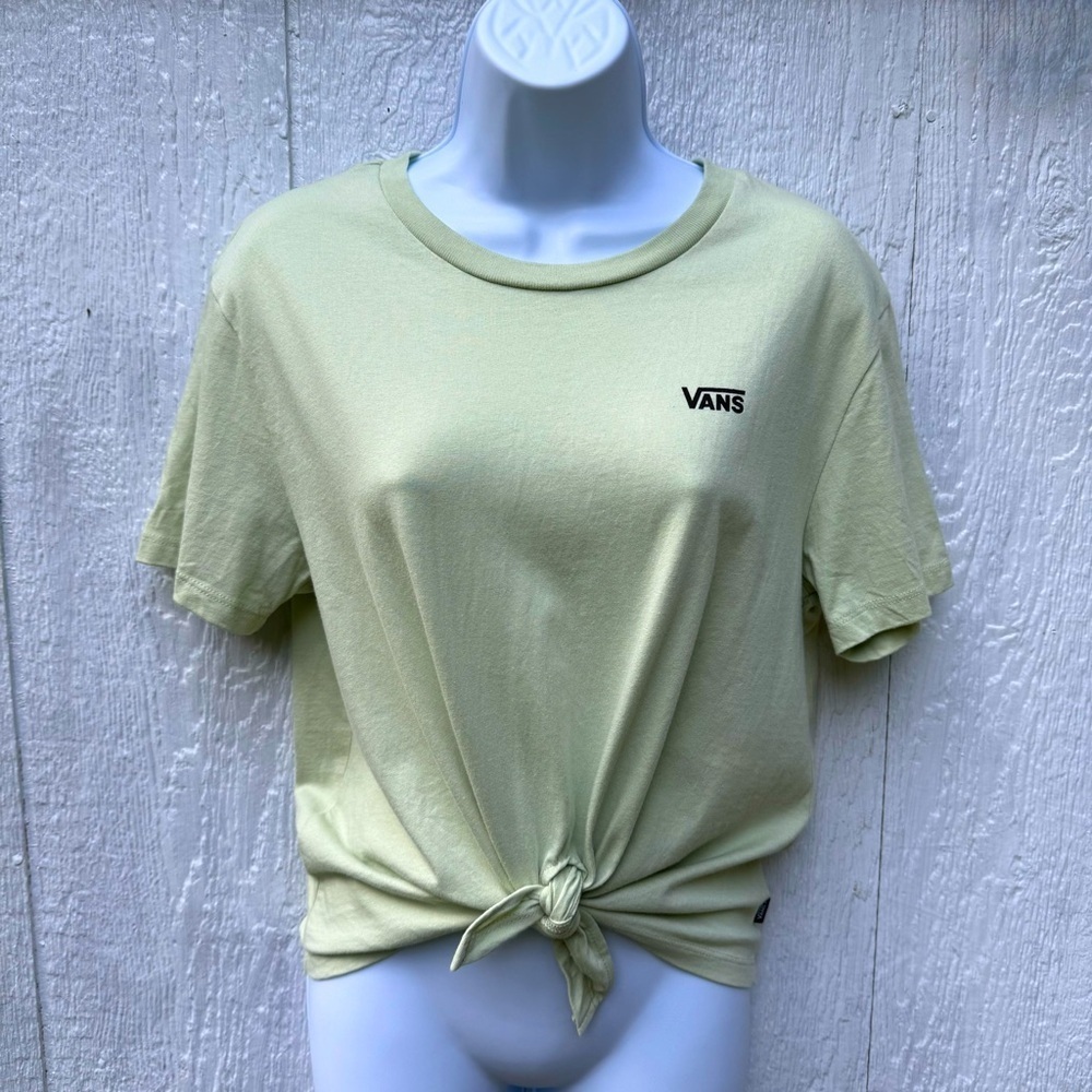 VANS Official Women's Mint Green Front Knot Tie Crop Top T-Shirt Medium